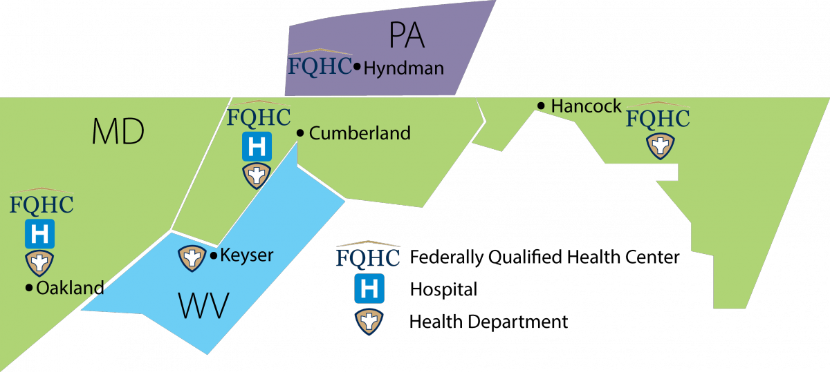 The Mountain Health Alliance serves rural Appalachia in Allegany County, MD; Garrett County, MD; Mineral County, WV; Bedford County, PA; and the Hancock area of Washington County, MD.