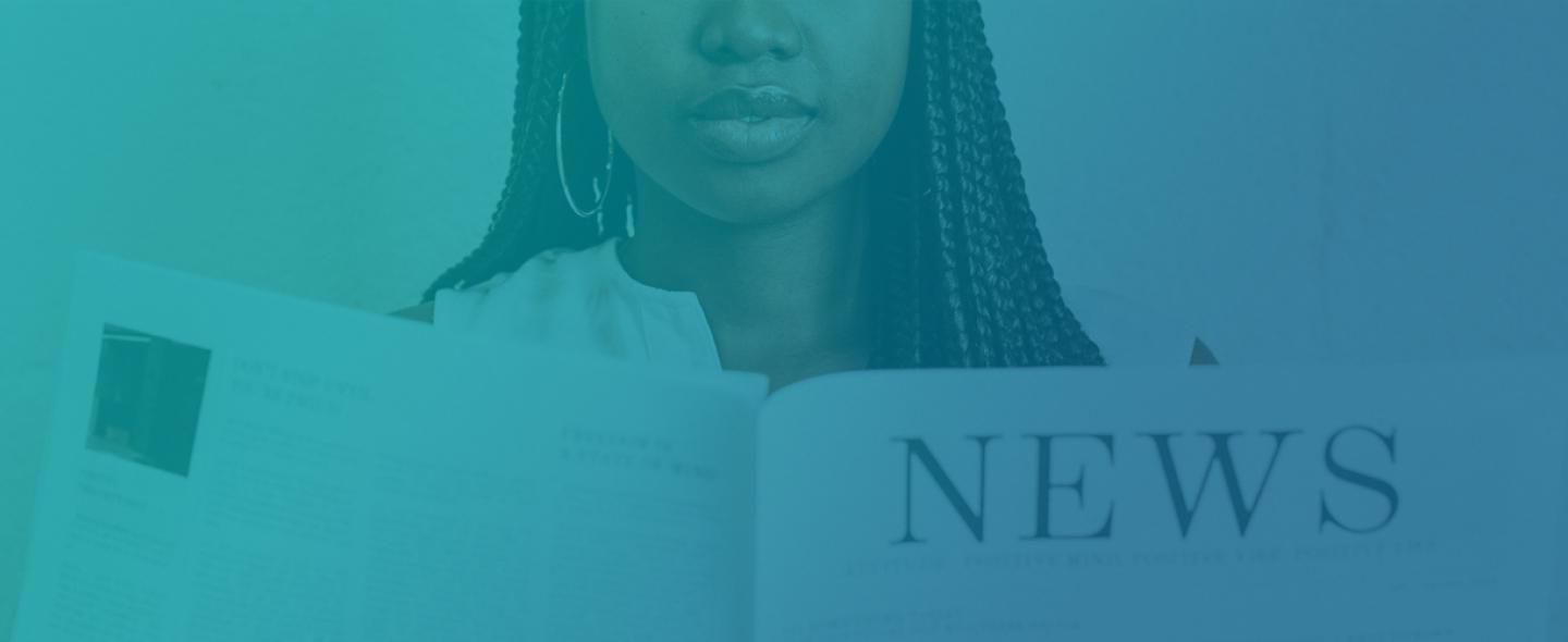 DRCHSD Newsletter Header with Woman Reading a Newspaper