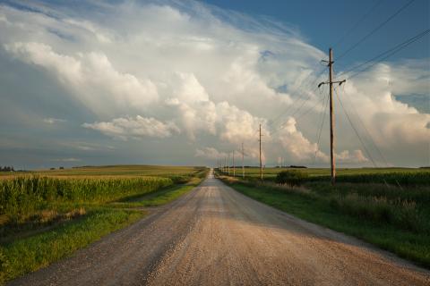 A dirt rural road.