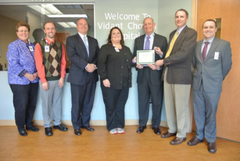 North Carolina Flex Program officers present Vidant Chowan Hospital staff with CAH Recognition Certificate