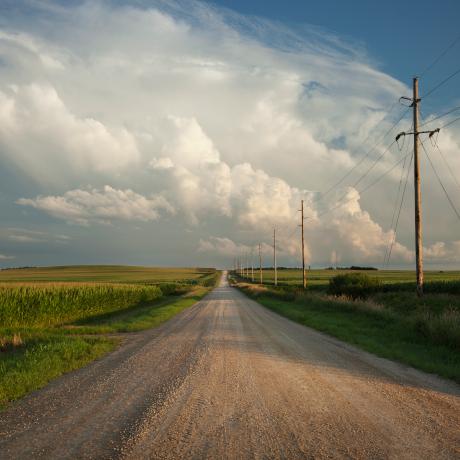 A dirt rural road.