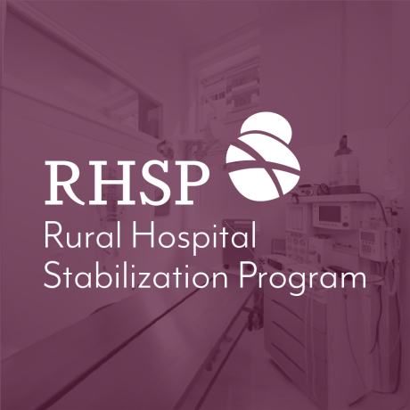 The RHSP Logo over a hospital room background.
