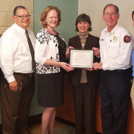 Executives and staff from Carondolet Holy Cross Hospital accept CAH Recognition award from Arizona Flex Program officer